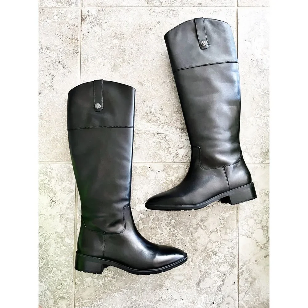Sam Edelman Drina Leather Riding Knee-High Boots, Black, New, Size 11M